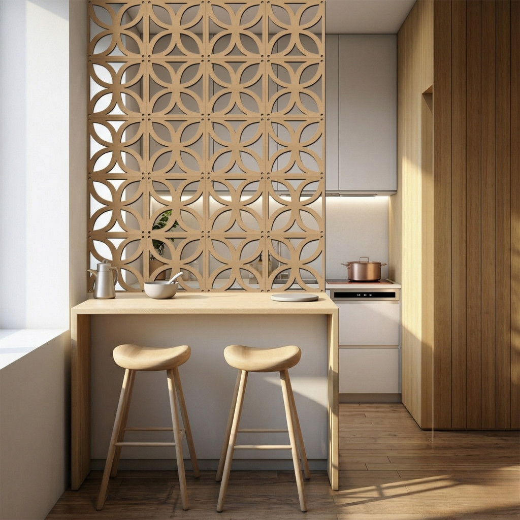 Kit 36 Mdf Placa Modulo Divisoria Ambiente Decoraçao 29x29cm Cobogo Quadro Vazado Cor Cru Madeira