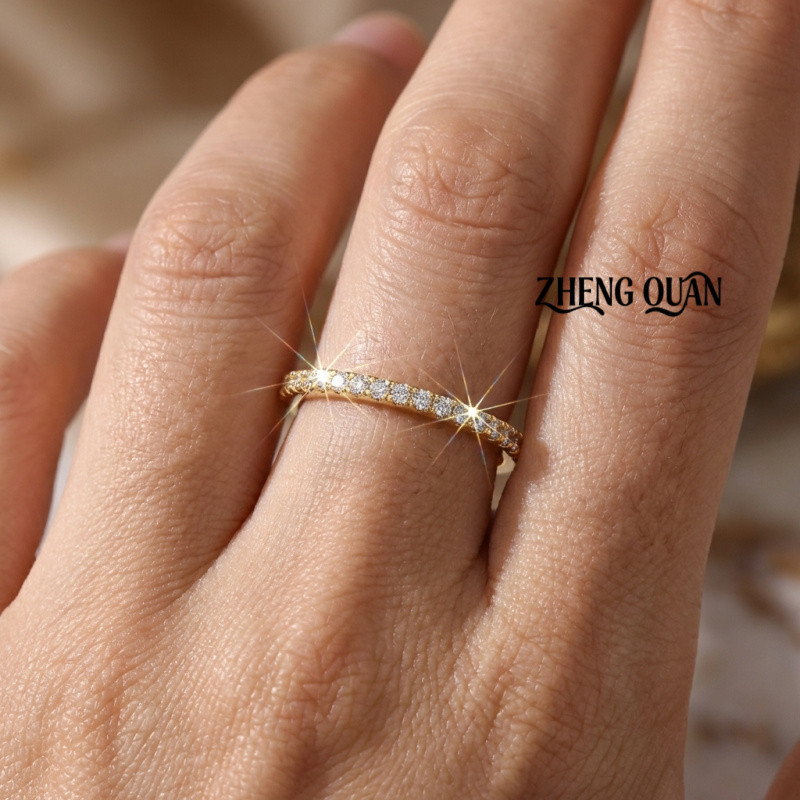 Anel Aberto Ajustável de Ouro e Cobre com Zircônia Cúbica e Banda de Diamantes Pavê, Anel Empilhável Estilo Boho para Mu