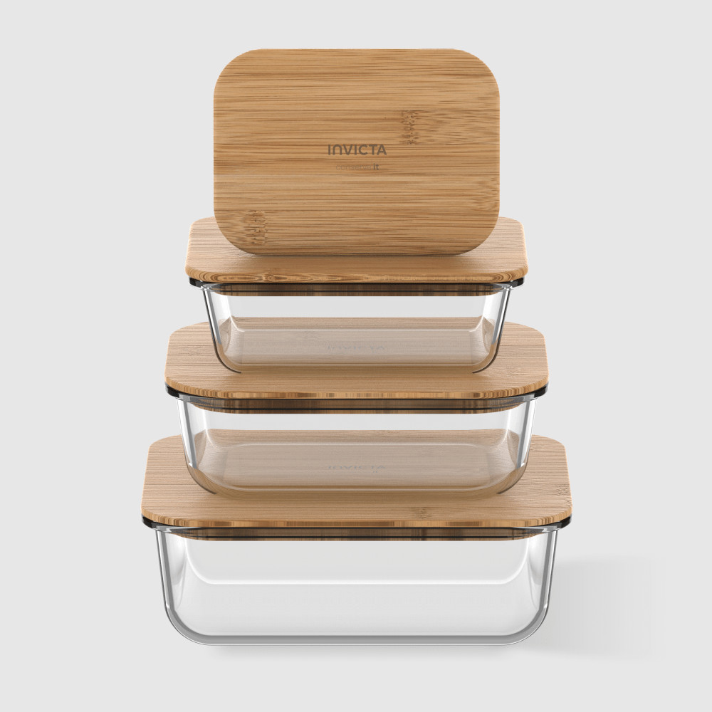 Kit com 4 Potes de Vidro Conserve It Bamboo Invicta