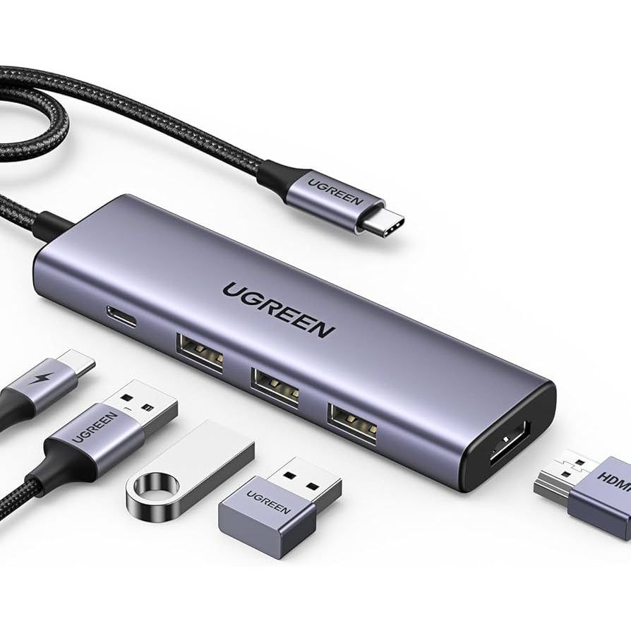 Hub 5 Em 1 Ugreen Usb-c Para 3* Usb 3.0 + Hdmi 4k@30hz + Pd Prateado
