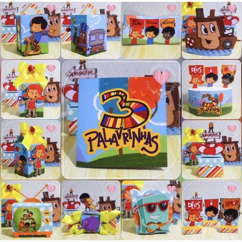 Caixinhas personalizadas, milk, cone e sushi, lembrancinhas, decoração Kit de festa aniversário 3 três palavrinhas
