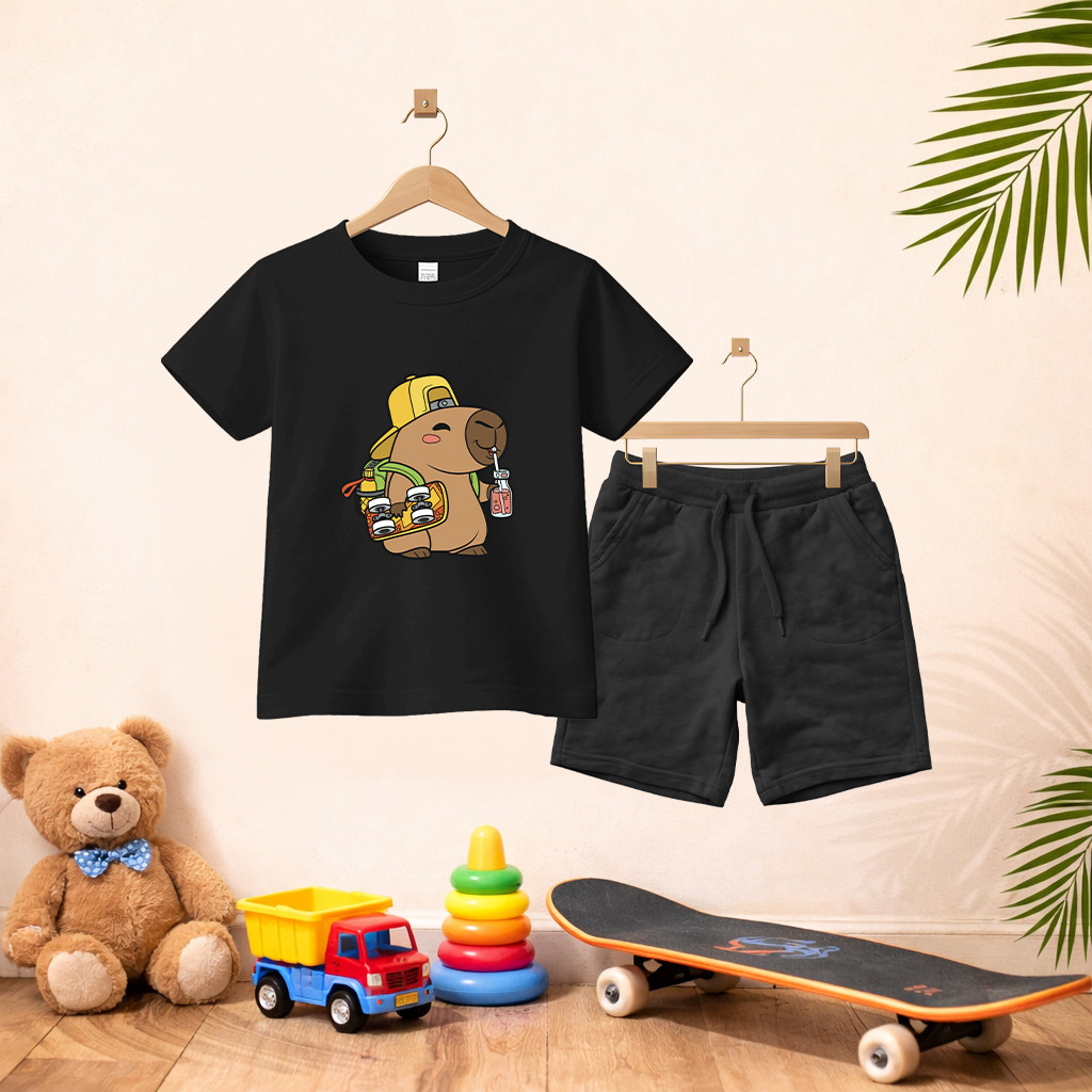 Camiseta Short Conjunto Infantil Capivara Em Algodão Conjunto De Bermuda Juvenil Conjunto De Bermuda Juvenil