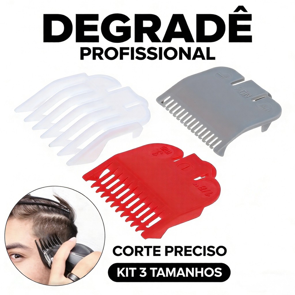 Kit 3 Pentes Degradê Máquina de Cortar Cabelo 1.5mm 3mm 4.5mm Profissional Barbeiro Fade Disfarce