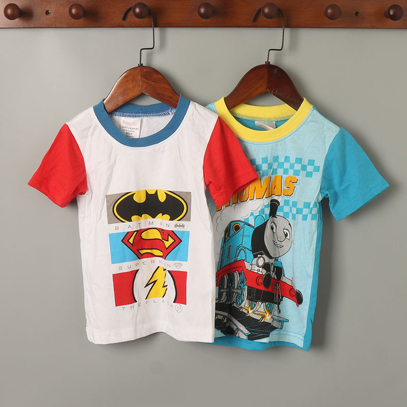 Comércio exterior verão crianças roupas meninos crianças puro algodão manga curta camiseta pulôver topo 90-13