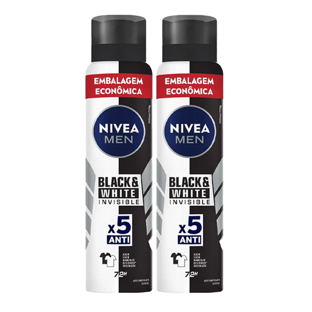 Kit Desodorante Aerosol Nívea Black & White Masculino 200ml - 2 unidades