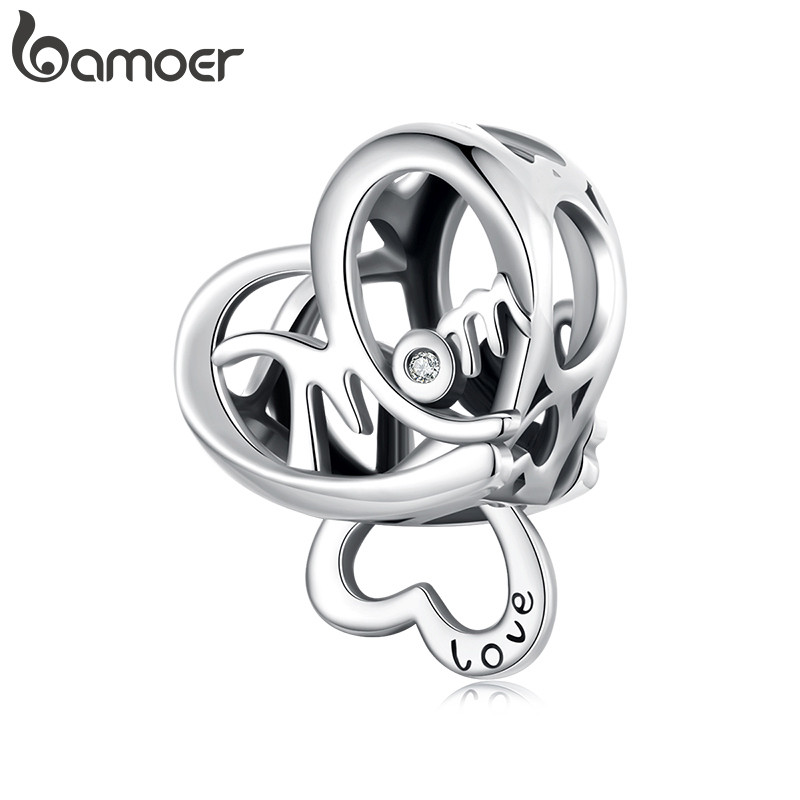 Bamoer Charme Dia Das Mães Duplo Coração Pingente DIY Pulseira Acessórios Para Presentes Femininos