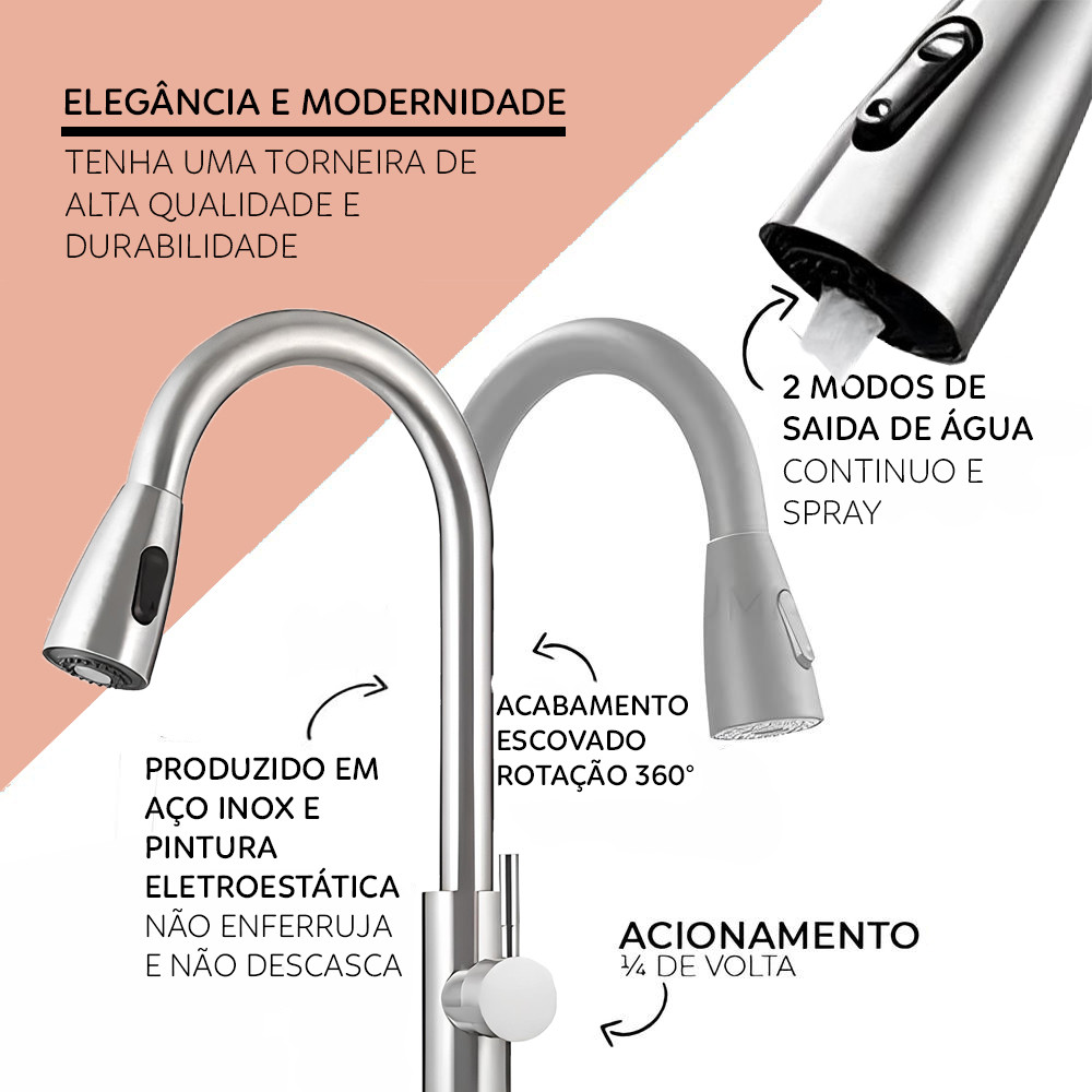 Torneira Gourmet Monocomando Premium Com Extensor Escovada Pia de Cozinha · foto 2