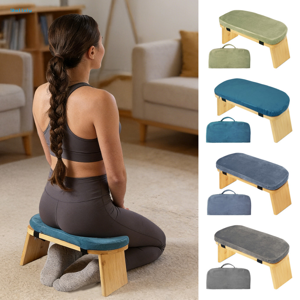Imagem Banco De Ajoelhamento De Madeira Ergonômico Yoga Dobrável Meditação Com Almofada-Oração Seiza Portátil Resistente Para Comf