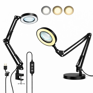 Luminária LED Base e Garra Lupa Aumento Até 10x Estética Ring Light Articulada de Mesa Bancada em Oferta na Shopee