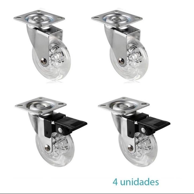 Rodizio Silicone 35mm 4 Peças 2 com freio + 2 sem freio - Pu/Cristal/Gel em Oferta na Shopee