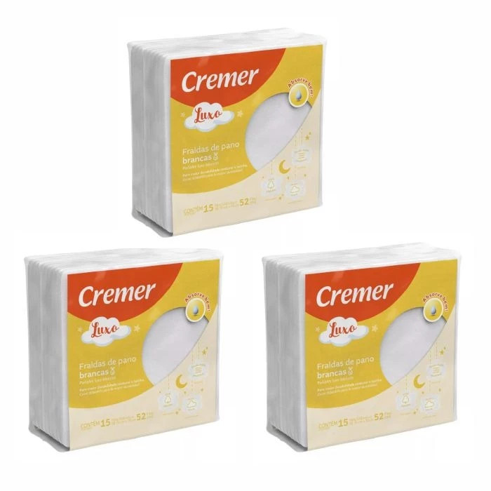 Fralda Cremer Luxo Branca C/15 Unidades 70x70 Cm KIT C/3 em Oferta na Shopee