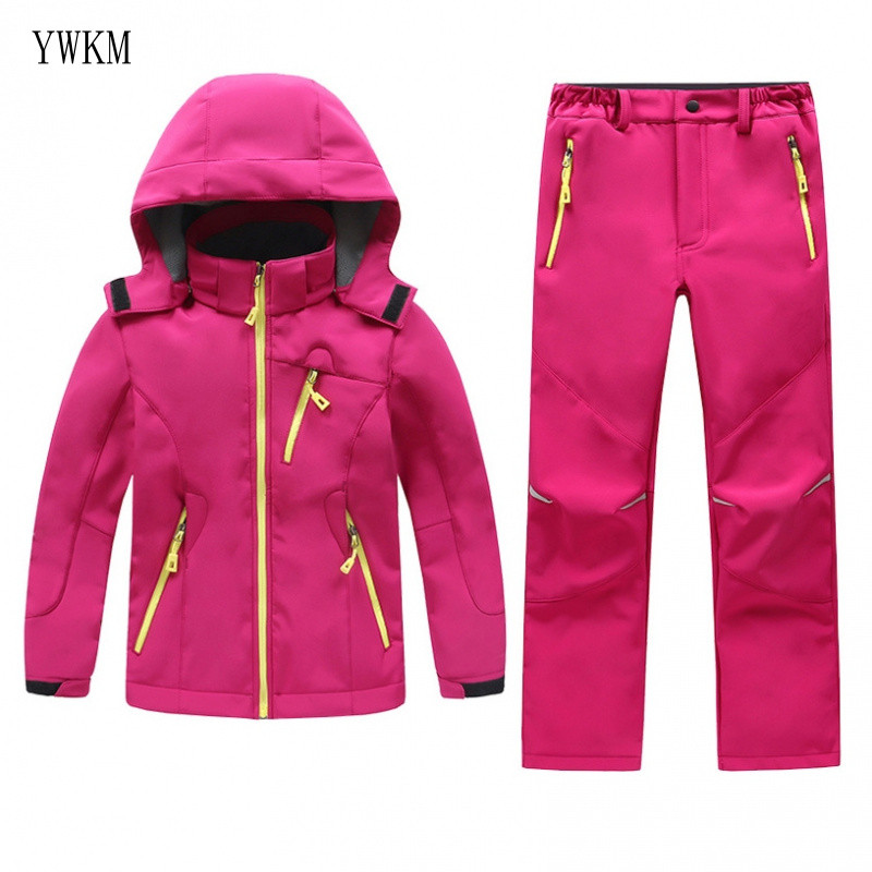 Conjuntos Infantis Casacos de Velo + Calças Roupas de Esqui Impermeáveis Softshell para Meninos e Meninas SW461 YYBDF