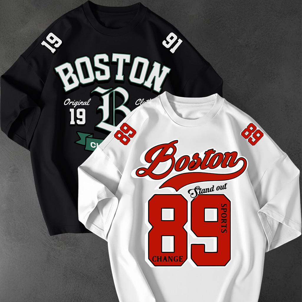 Kit 2 Camisetão Oversized Streetwear Estampa 89 College Boston Tendência Tshirt Blusão Largo Grande