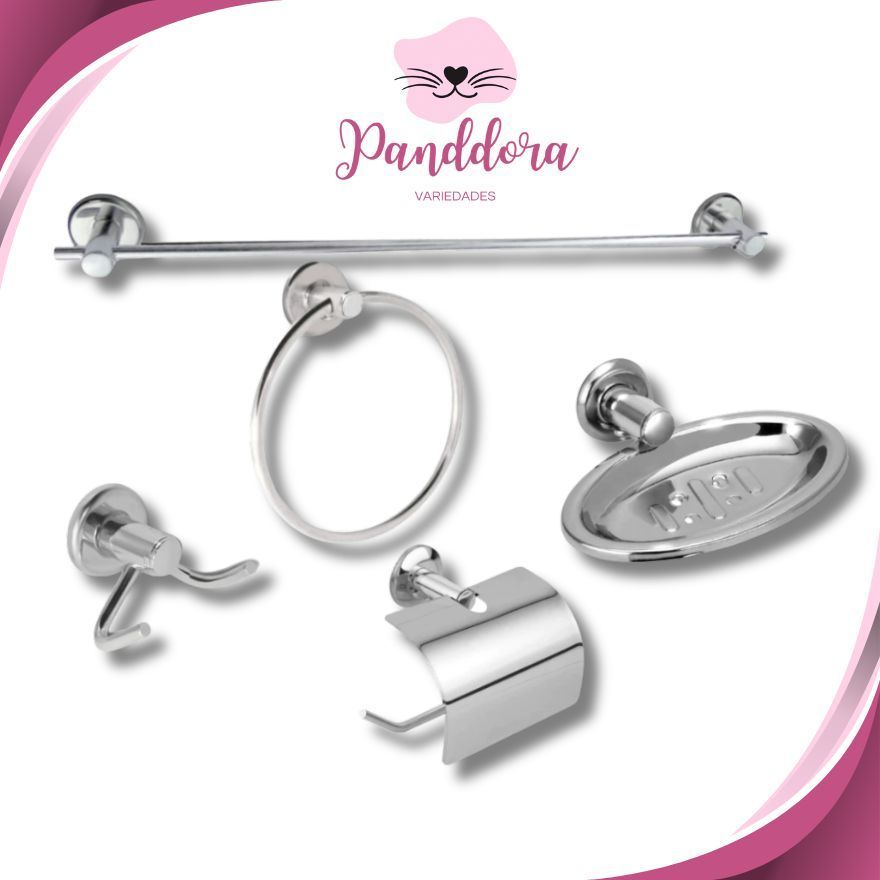 Kit Acessórios Banheiro 5 Peças Inox Cromado – Papeleira, Saboneteira, Porta Toalha, Gancho e Varão em Oferta na Shopee