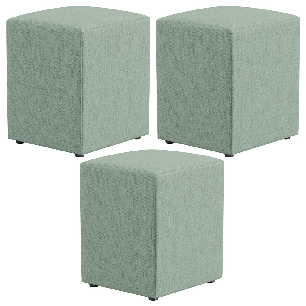 Kit 03 Puffs Quadrado Decorativo Sala De Estar L02 Linho Verde Menta - Lyam Decor em Oferta na Shopee