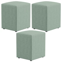 Kit 03 Puffs Quadrado Decorativo Sala De Estar L02 Linho Verde Menta - Lyam Decor