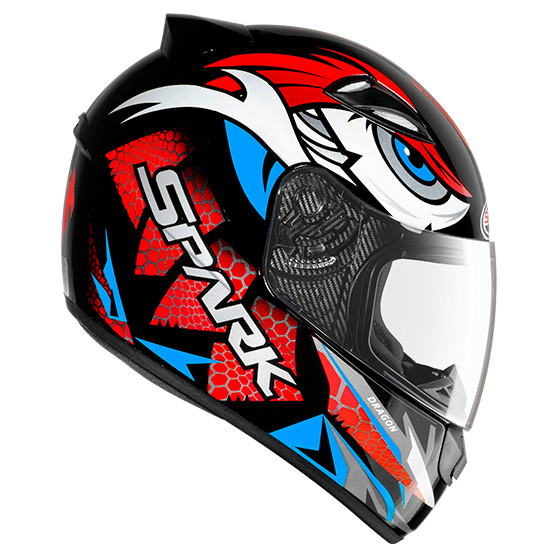 Capacete Fechado Moto Ebf New Spark Dragon Esportivo Preto Brilhante Vermelho Com Narigueira