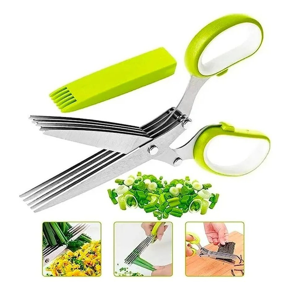 Tesoura de Picotar Alimentos com 5 Lâminas Inox, Cortar e Picar Legumes, Utensílio Prático para Cozinha em Oferta na Shopee