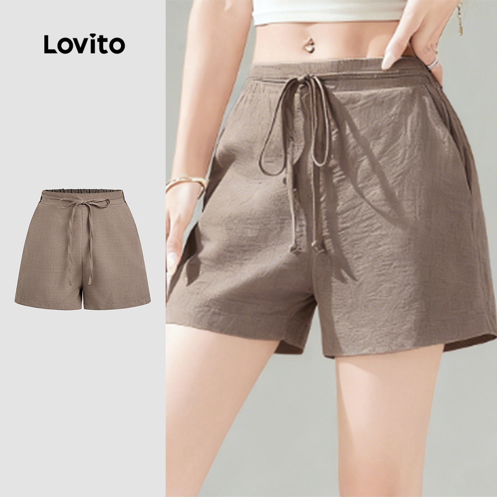 Lovito  Shorts Elegantes e Estilosos para Mulheres - Primavera/verão Khaki Shorts L172ED221 em Oferta na Shopee