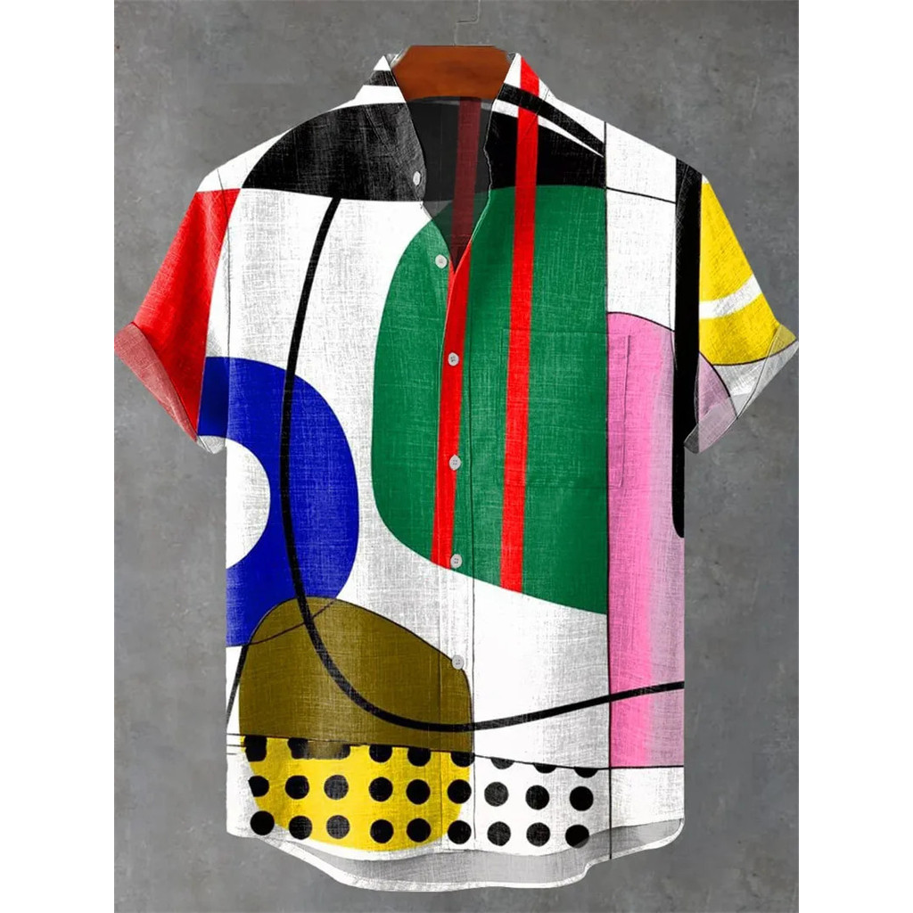 Camisa Batik Masculina Retrô Com Padrão Étnico Estampado Manga Curta Top Elegante Casual Roupas Masculinas Camisas PVCM