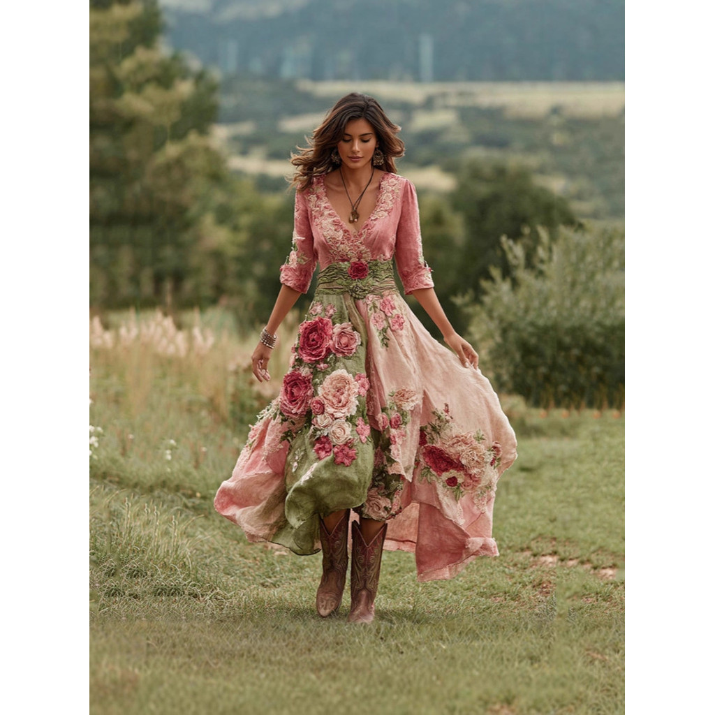 Vestido Feminino Estilo Europeu e Americano Novo Vestido Camisa Boêmio de Férias Vestido Flare Vestido Estampado