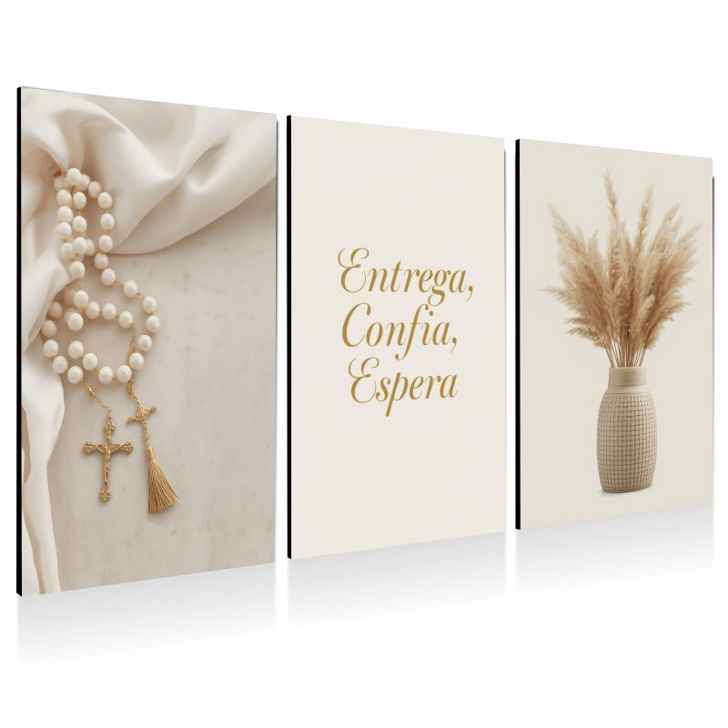 Quadro Decorativo Trio Fé Cristã Terço Decoração Moderna em Oferta na Shopee