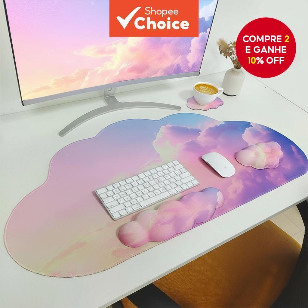 4PCS Mouse Pad e Apoio de Pulso para Teclado em Nuvem, Conjunto de Tapete de Mesa Grande Estendido, Mouse Pad