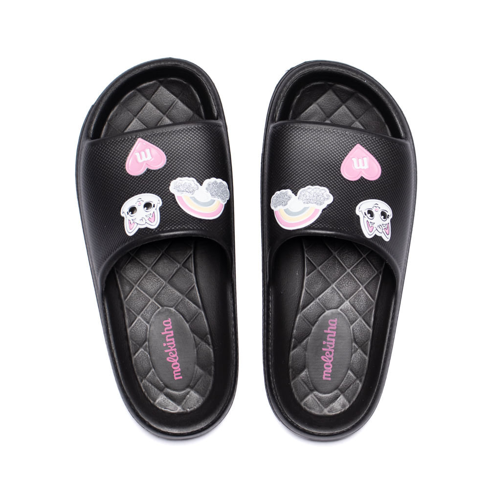 Chinelo Slide Infantil Molekinha Aplicações Eva Preto em Oferta na Shopee