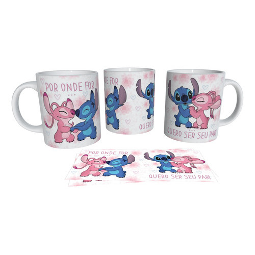 Caneca de Cerâmica Stitch e Angel - QUERO SER SEU PAR