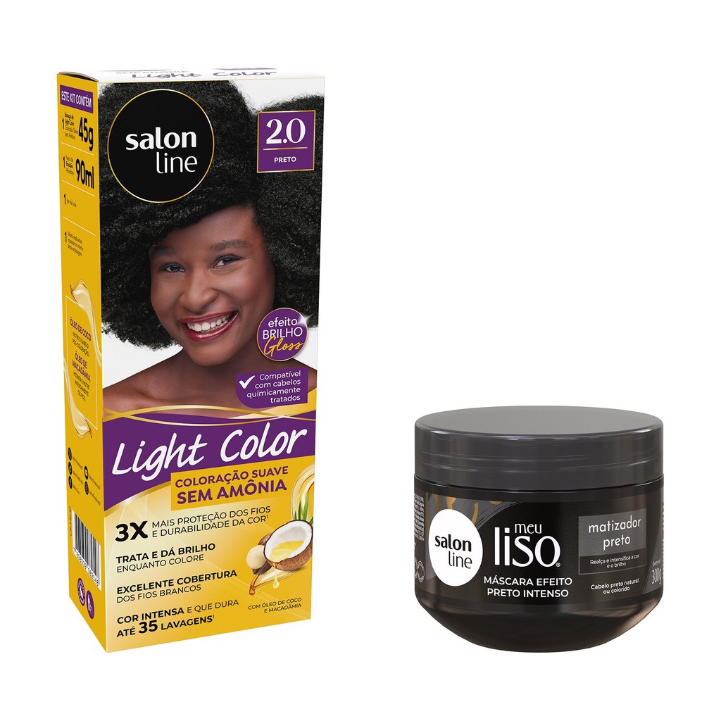 Kit Preto Light Color 2.0 + Máscara Matizadora Meu Liso 300g