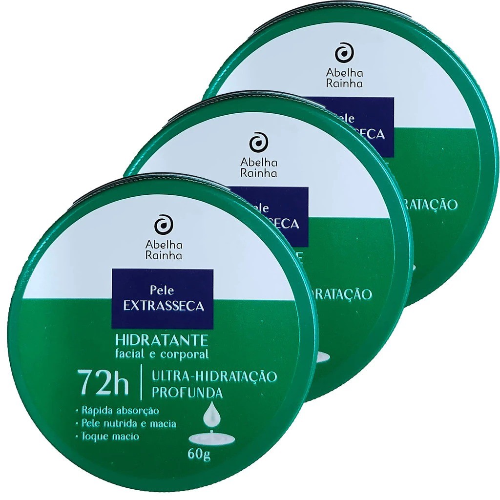 Kit 3 Creme Hidratante Facial e Corporal Pele Extrasseca Lata 60g - Abelha Rainha Ultra Hidratação