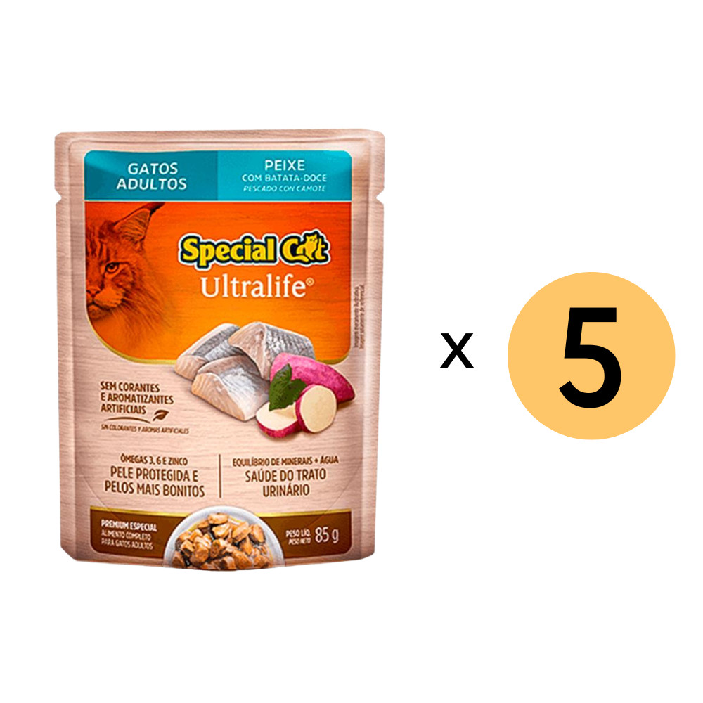 Kit 5 Ração Special Cat Sachê Gatos Adultos Peixe 85G em Oferta na Shopee