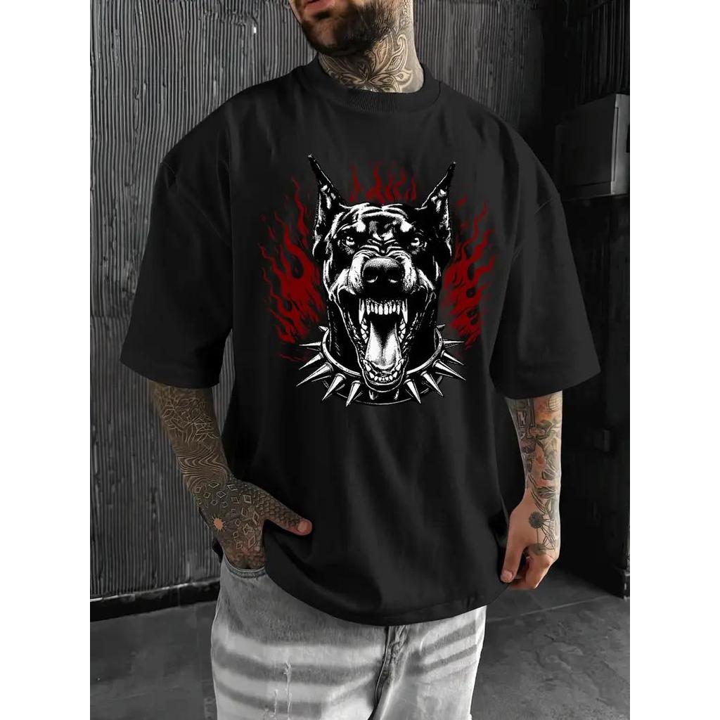 Camiseta Masculina Streetwear Algodão Penteado Infantil Adulto Plus Size Estampa Doberman Frente Cachorro