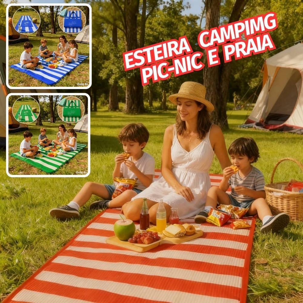 Esteira Camping Praia Pic-Nic Escolar Impermeável Dobrável Bolsa 90x170cm Leve Prática Funcional