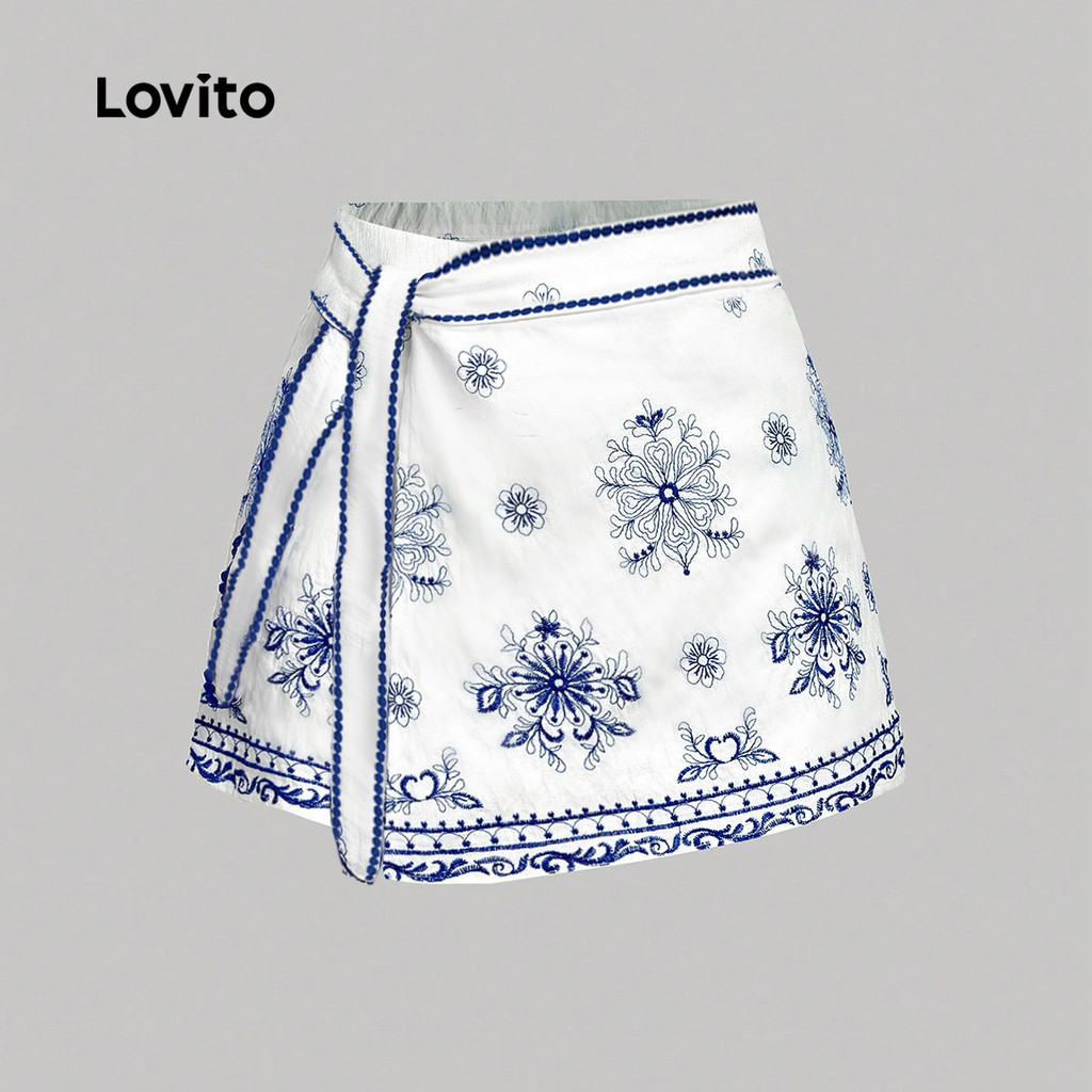 Lovito Shorts de Boho com Flores e Cadarço Shorts de Primavera/verão para Mulheres L150ED175 em Oferta na Shopee