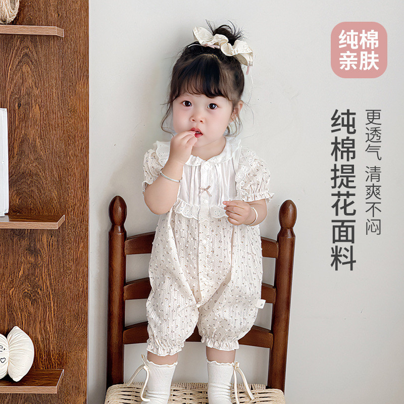Roupas de bebê verão estilo fino macacão de bebê Floral princesa macacão verão manga curta passeio macacão
