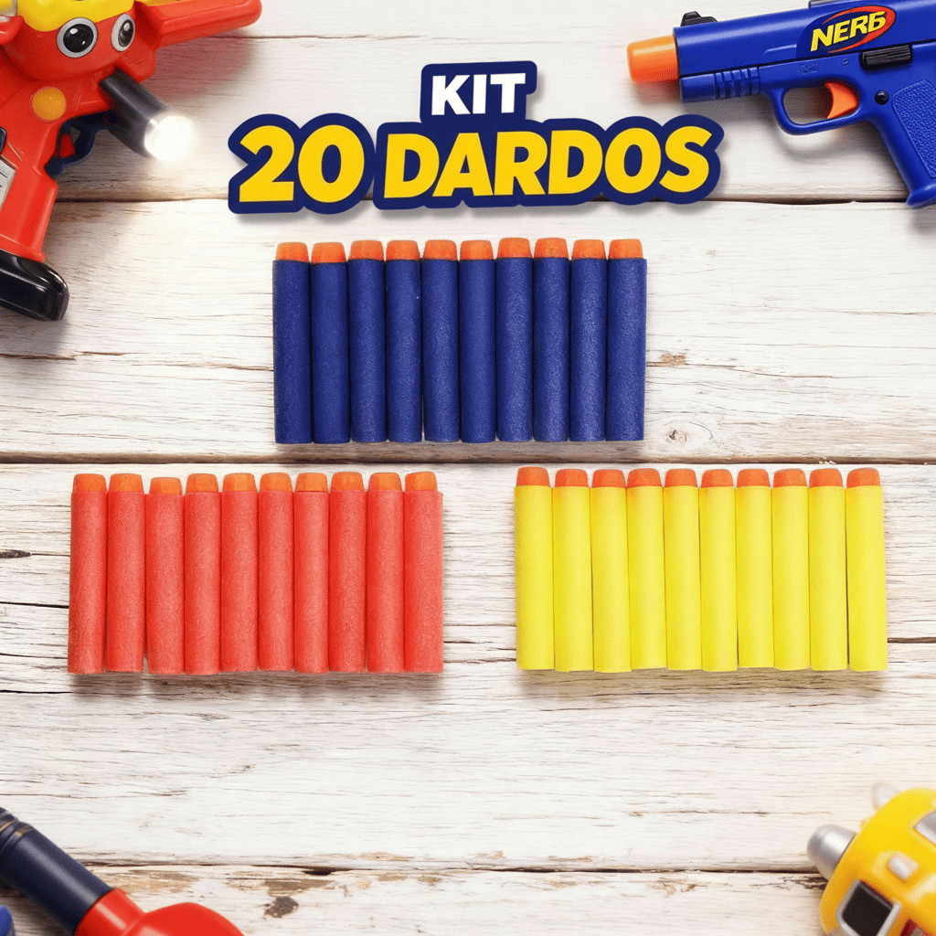 Kit 20 Refil de Dardos Espuma Munição Nerf Lançador Balas Infantil Brinquedo