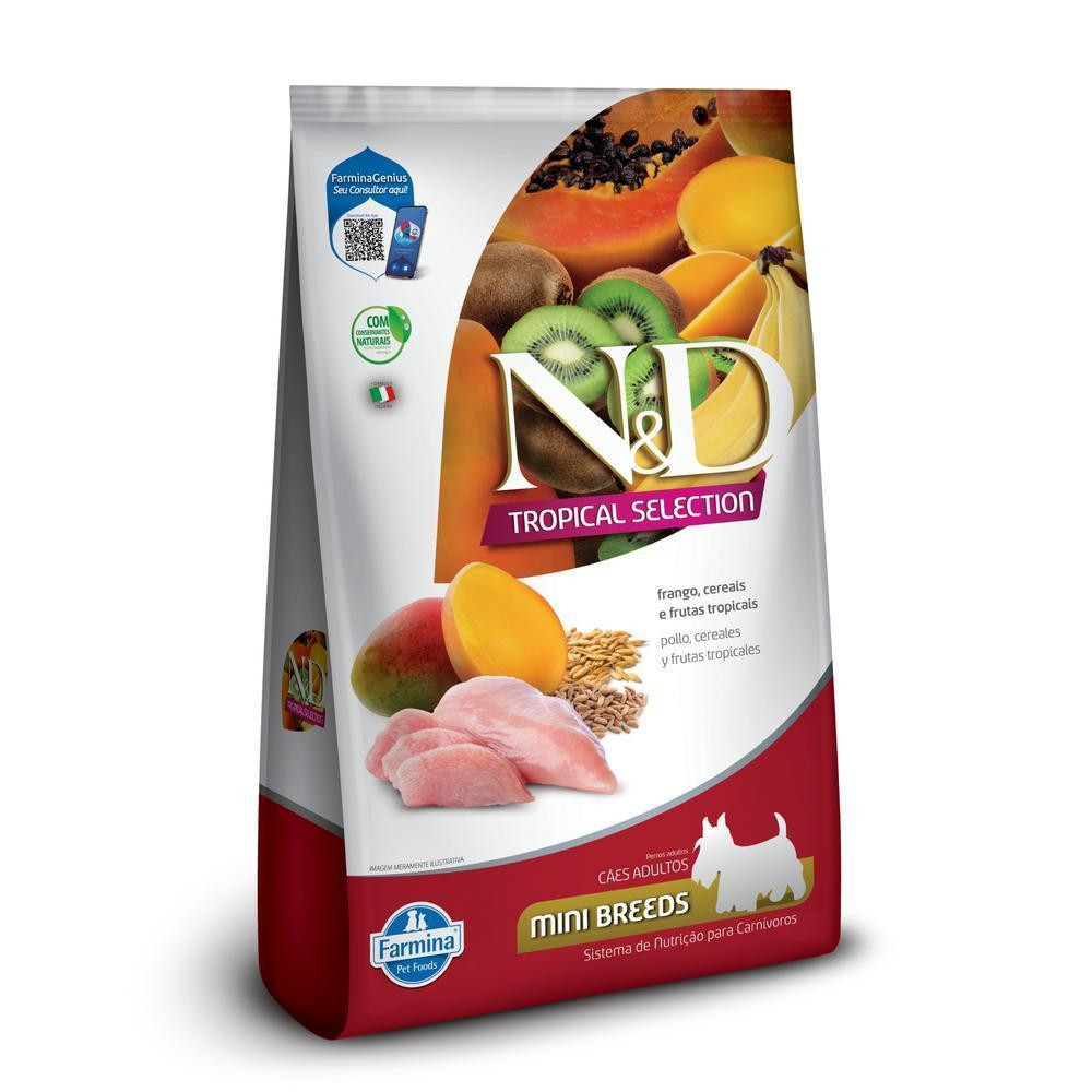 N&D Tropical para Cães Adultos de Raças Mini e Pequenas Sabor Frango, Cereais e Frutas Tropicais 2,5Kg