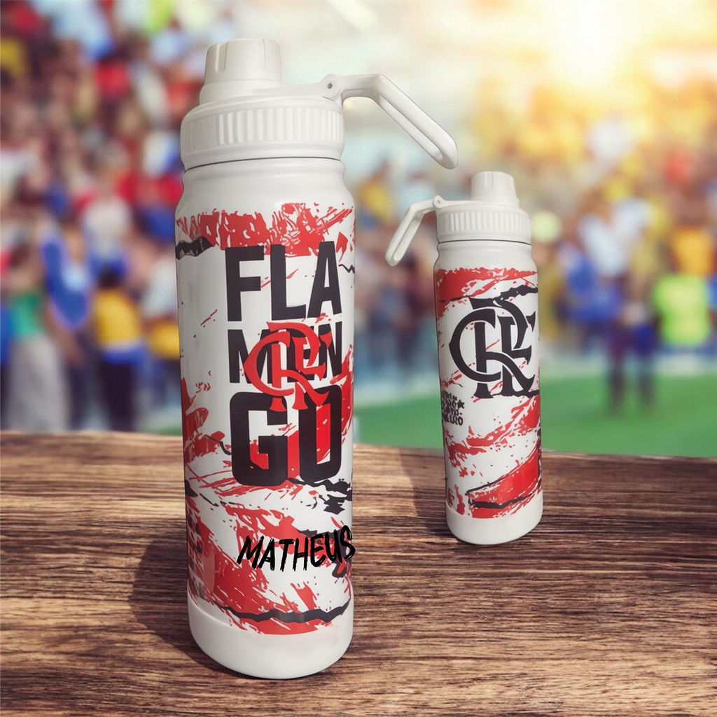 Garrafa Inox Térmica Personalizada do Flamengo 360 Graus Mengo Com Seu Nome 800ml Mágica Show