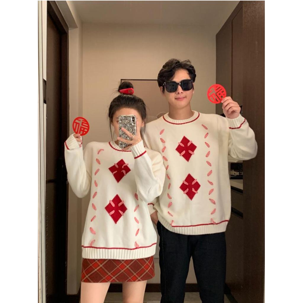Casal usar outono inverno novo estilo festivo ano novo véspera de ano novo natal engrossado camisola nicho Design em tor