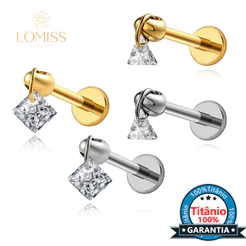 Piercing Orelha Nariz Boca Labret Daith Helix Tragus Conch Titânio Cravejado Zircônia com Pingente - Brincos