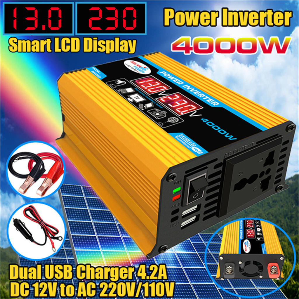 Inversor De Display LED 12V a 220V/110V 4000W Inversor Solar Para Carro E Casa USB