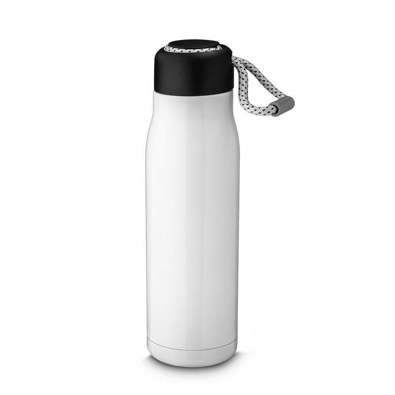 Garrafa Térmica Inox 550ml com Alça Branca | Squeeze Térmico Parede Dupla Água Café Quente Frio