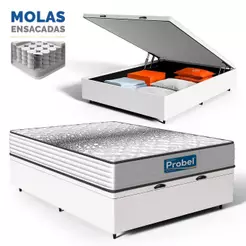 Cama Box Baú com Colchão de Molas Ensacadas Double Face Essence Probel Casal 138cm