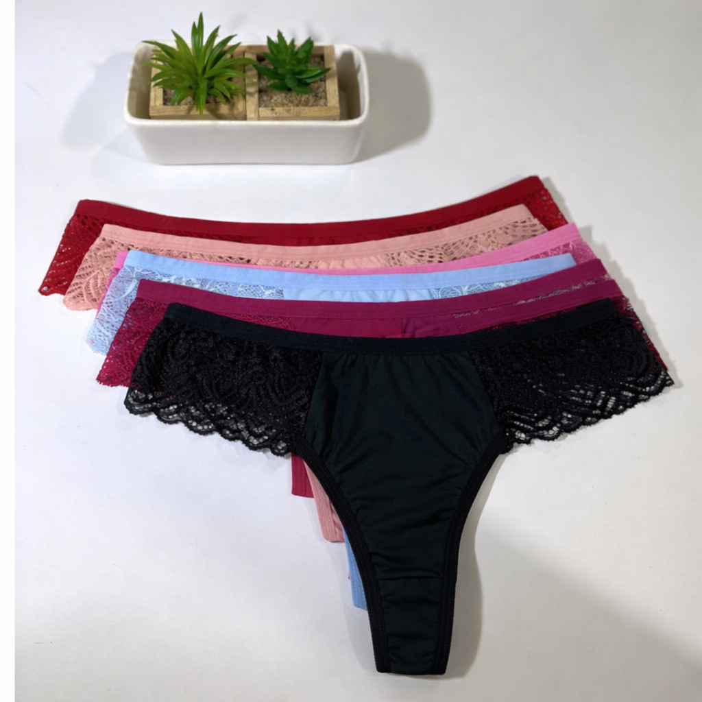Kit 10 Calcinhas Tanga Fio Dental Microfibra com Renda Confortável Sexy | Conforto e Sensualidade em Oferta na Shopee