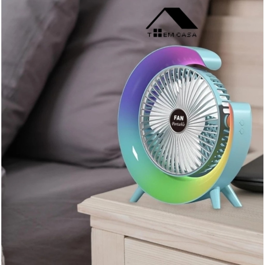 Mini Ventilador de Mesa Silencioso Portátil Colorido Led Colorida RGB Desktop