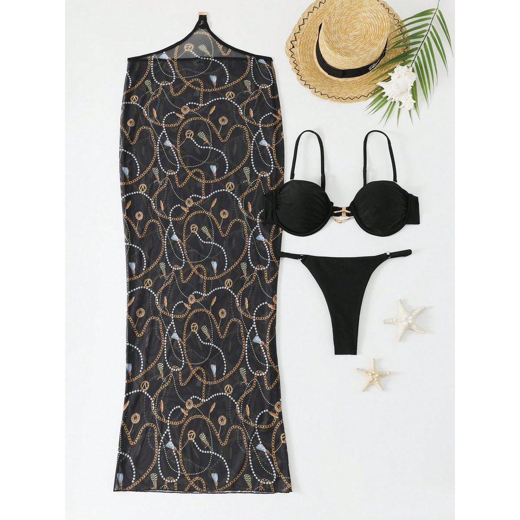 RWX VEST Conjunto de Biquíni com Saída Estampada – Elegância e Praticidade em Uma Única Peça 2026 XX569 em Oferta na Shopee