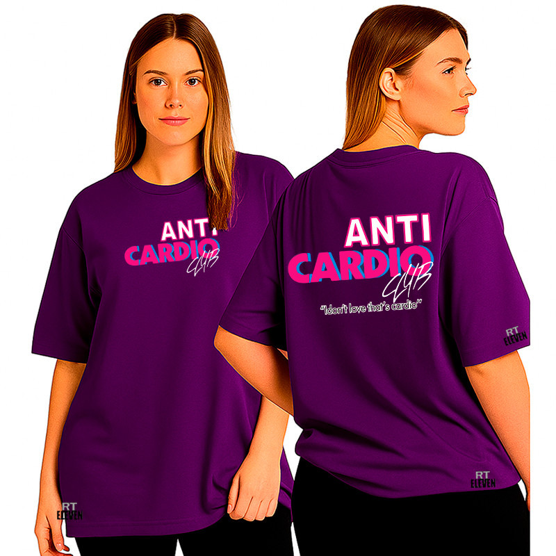 Camiseta Feminina oversized Feminina Ant Cardio treino Moda Fitness academia exercícios Malha 100% Algodão Premium