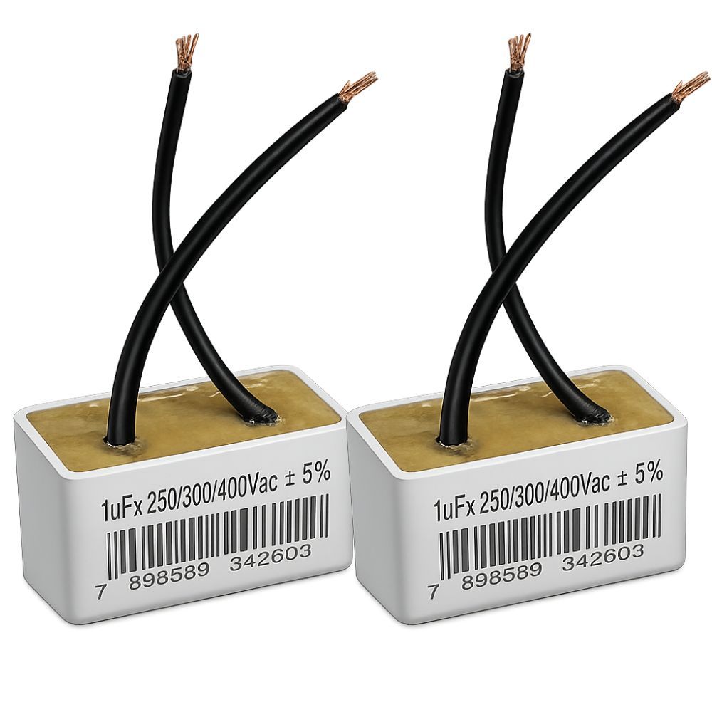KIT 2 CAPACITOR 2 FIOS METALIZADO 1 UF X 250/300/400V QUADRADO