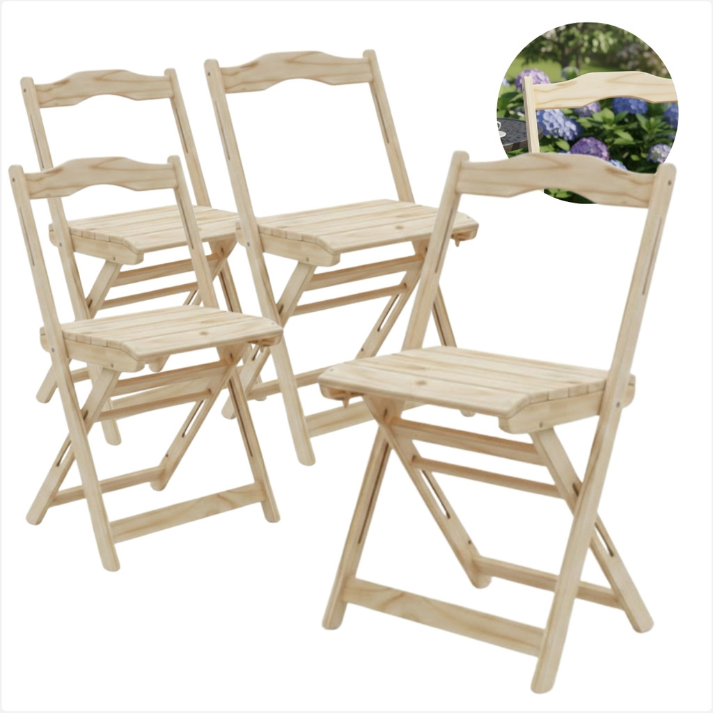 Kit Jogo Cadeiras Dobrável Madeira Crua Pinus Bar Restaurante Jardim Varanda Área Gourmet Lazer Bistrô